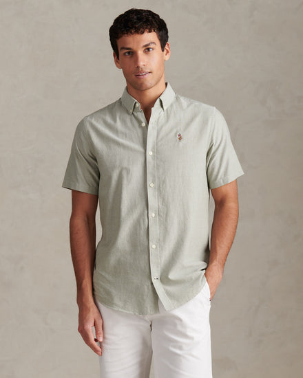 Mens Short Sleeve Oxford Shirt in Sea Spray