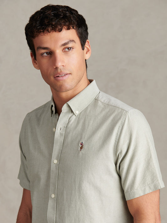 Mens Short Sleeve Oxford Shirt in Sea Spray
