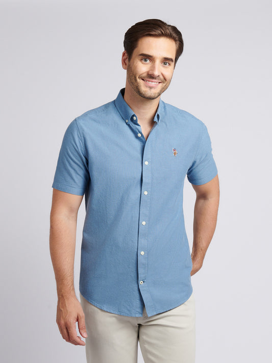 Mens Short Sleeve Oxford Shirt in Vintage Indigo