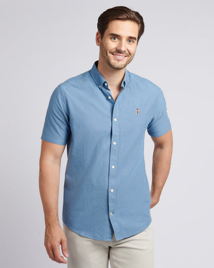 Mens Short Sleeve Oxford Shirt in Vintage Indigo