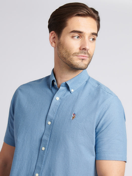 Mens Short Sleeve Oxford Shirt in Vintage Indigo