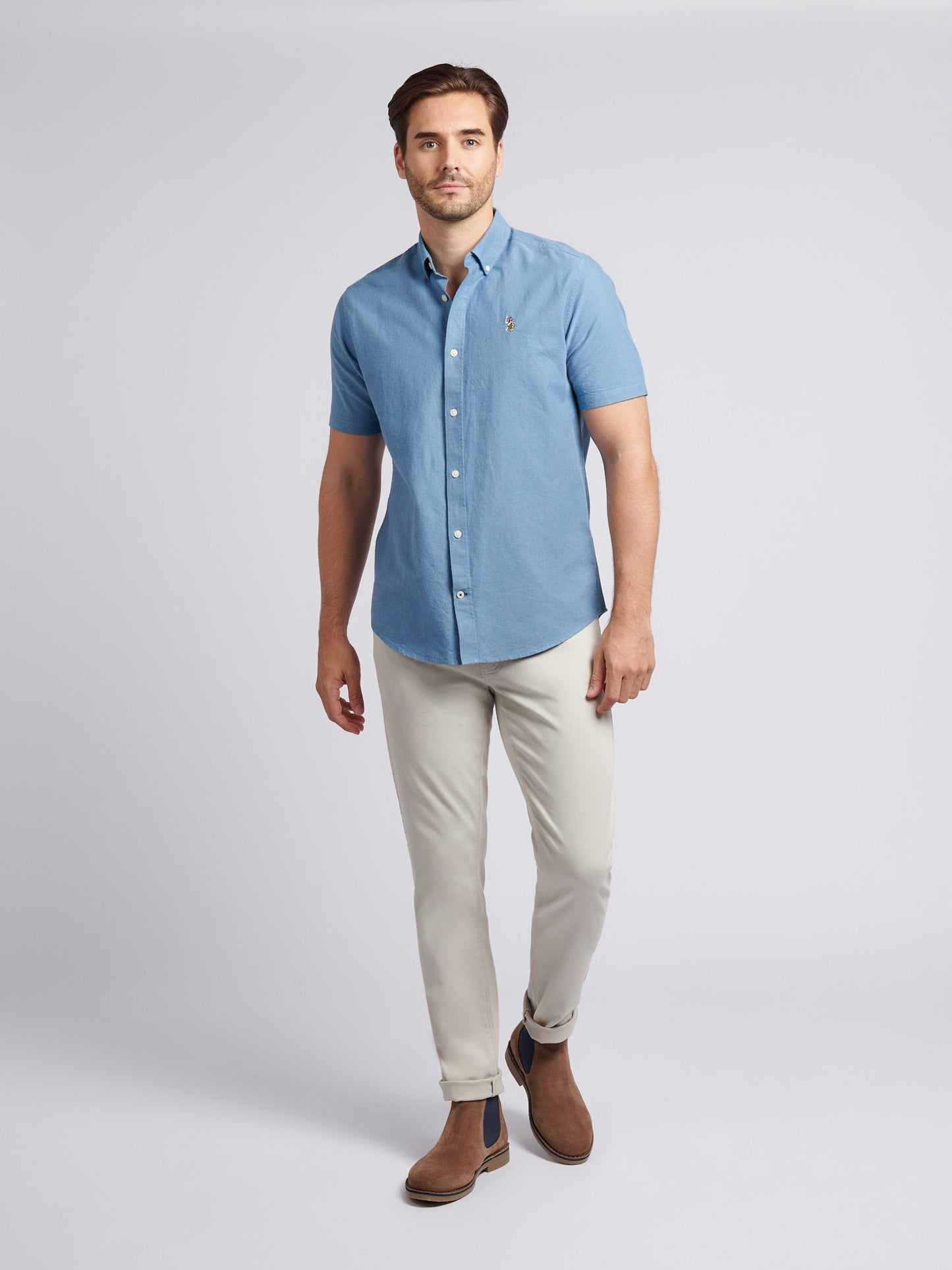 Mens Short Sleeve Oxford Shirt in Vintage Indigo