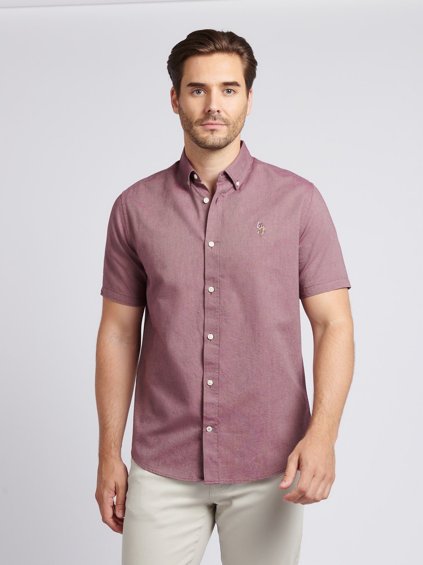 Mens Short Sleeve Oxford Shirt in Grape Wine