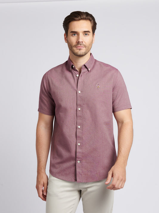 Mens Short Sleeve Oxford Shirt in Grape Wine