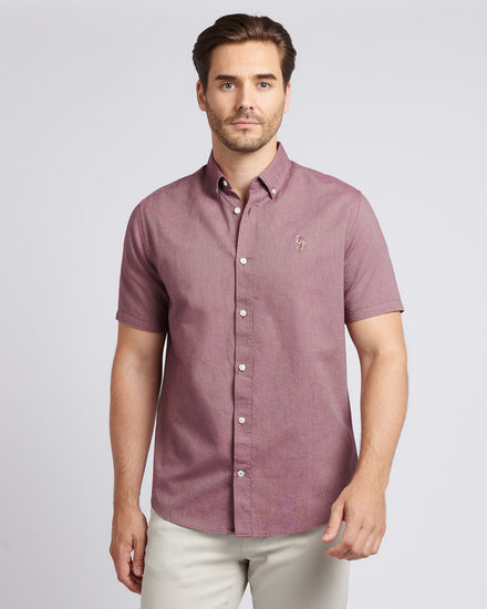 Mens Short Sleeve Oxford Shirt in Grape Wine