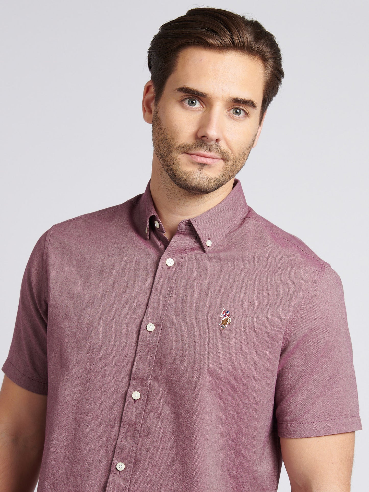 Mens Short Sleeve Oxford Shirt in Grape Wine
