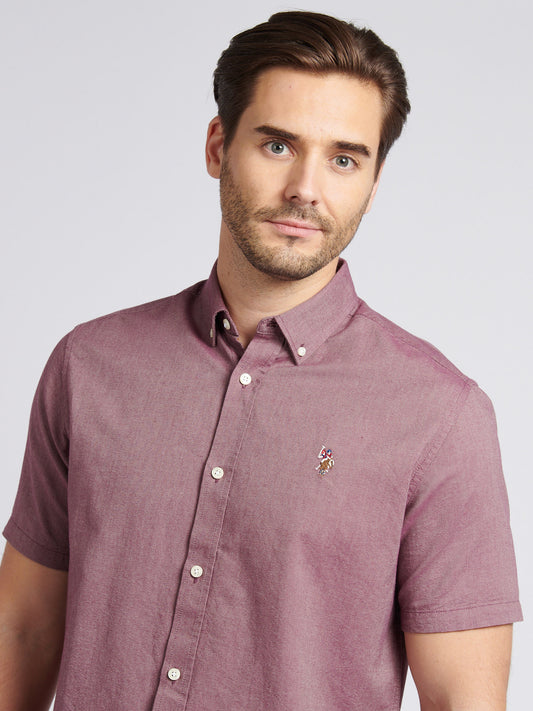 Mens Short Sleeve Oxford Shirt in Grape Wine