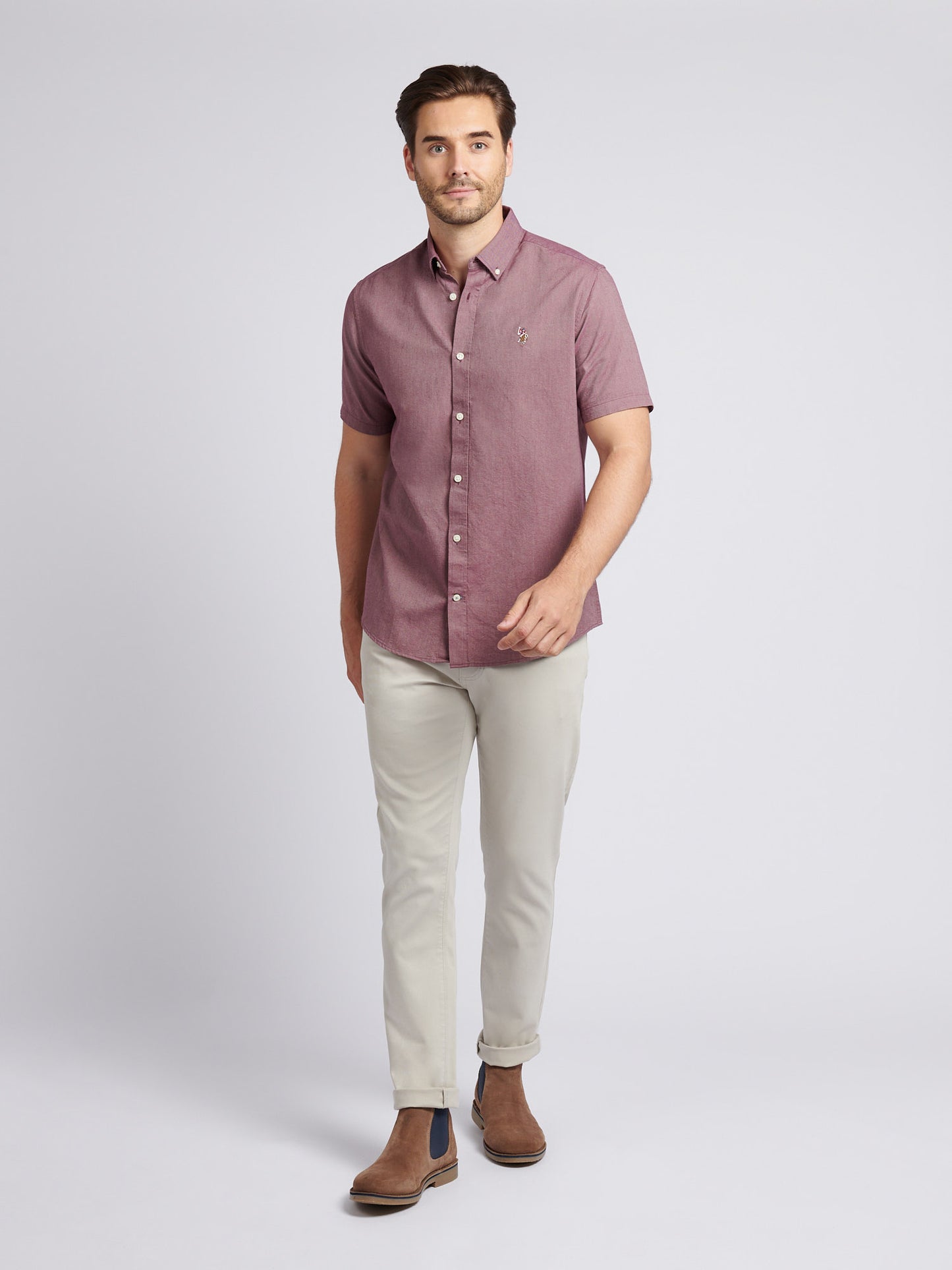 Mens Short Sleeve Oxford Shirt in Grape Wine
