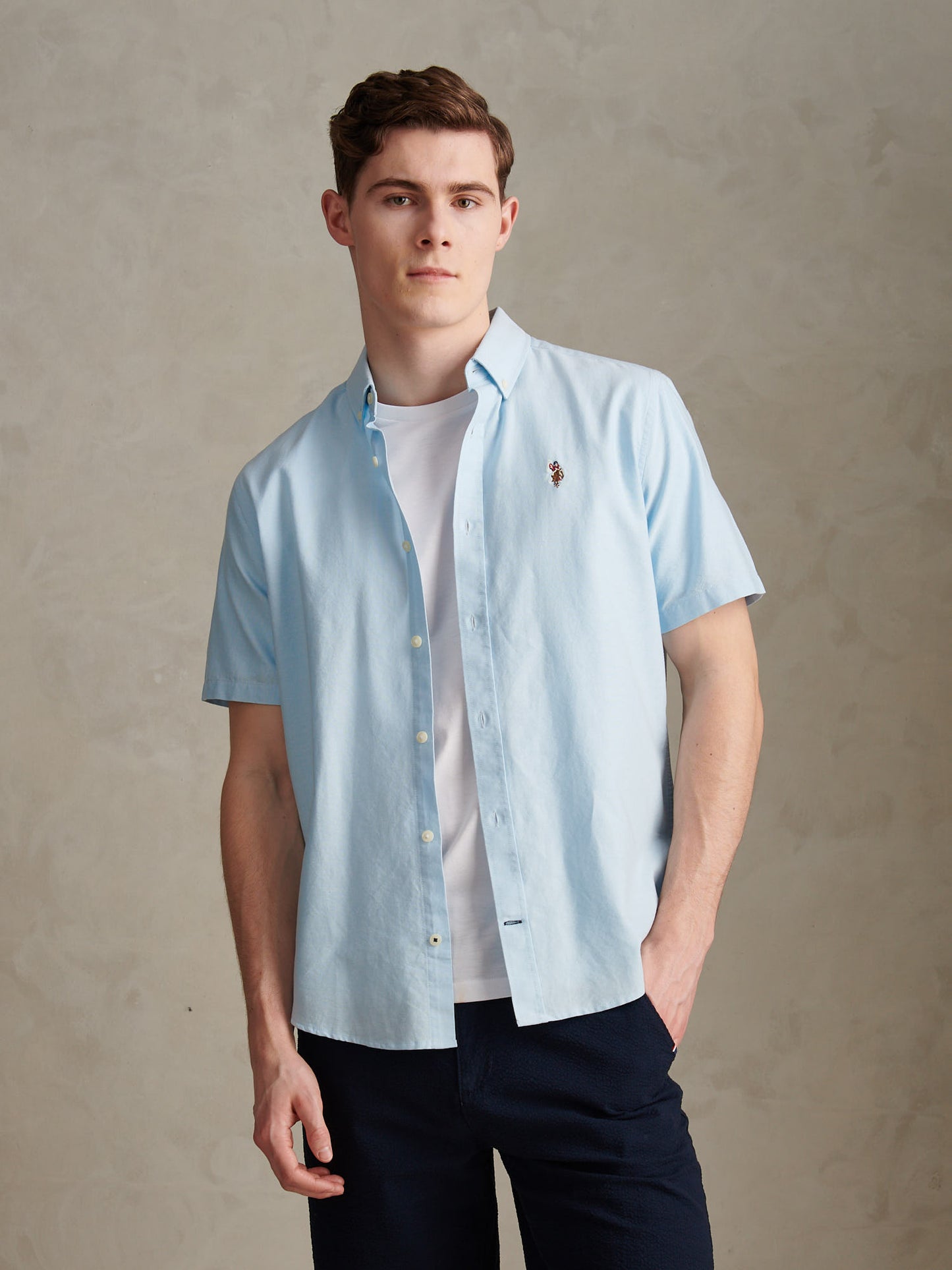 Mens Short Sleeve Oxford Shirt in Ice Blue