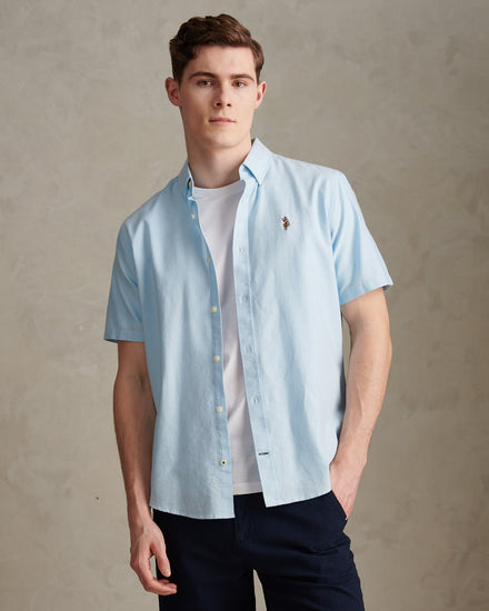 Mens Short Sleeve Oxford Shirt in Ice Blue