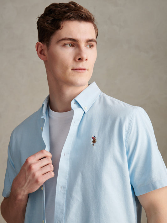 Mens Short Sleeve Oxford Shirt in Ice Blue