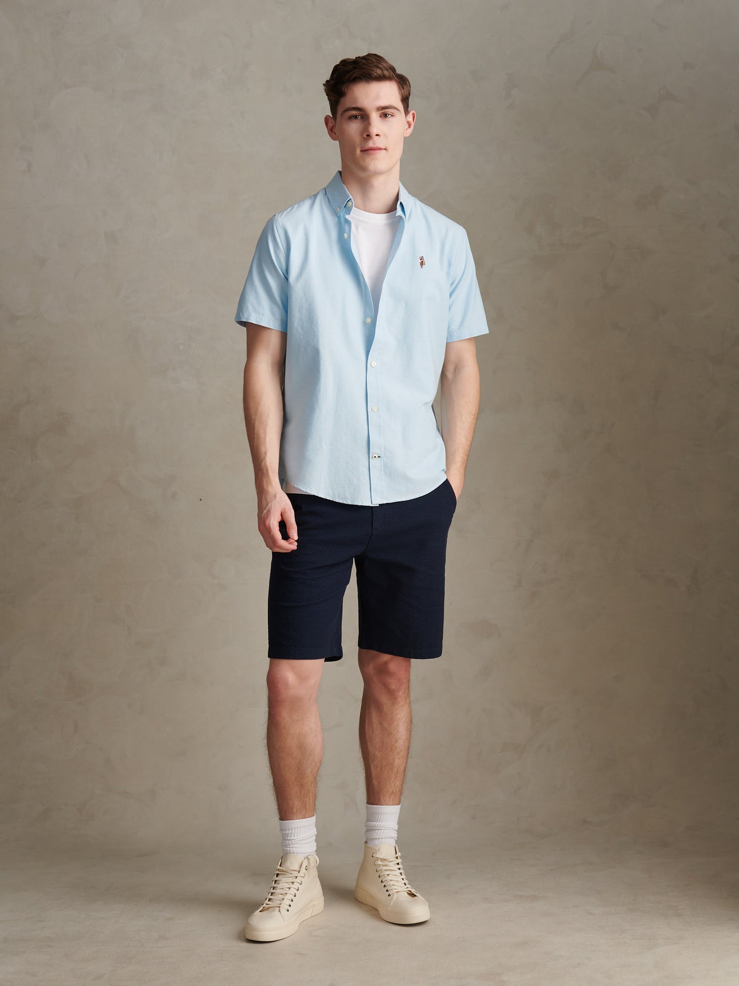 Mens Short Sleeve Oxford Shirt in Ice Blue