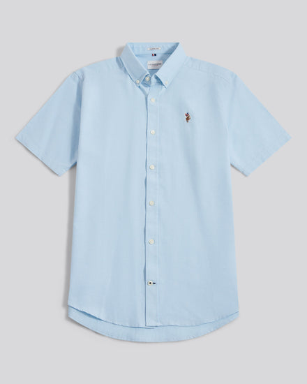 Mens Short Sleeve Oxford Shirt in Ice Blue