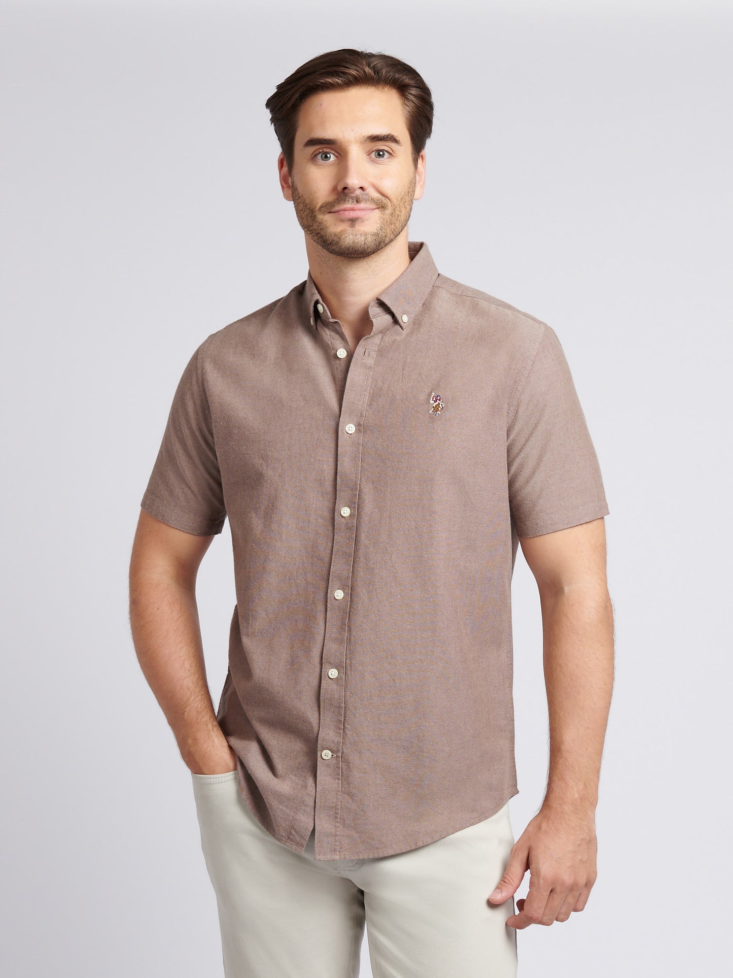 Mens Short Sleeve Oxford Shirt in Chocolate Martini