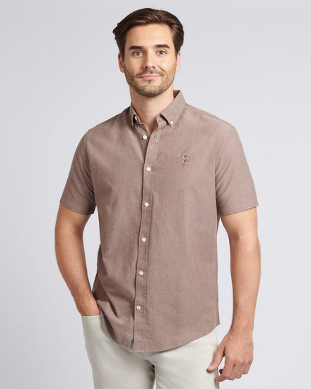 Mens Short Sleeve Oxford Shirt in Chocolate Martini