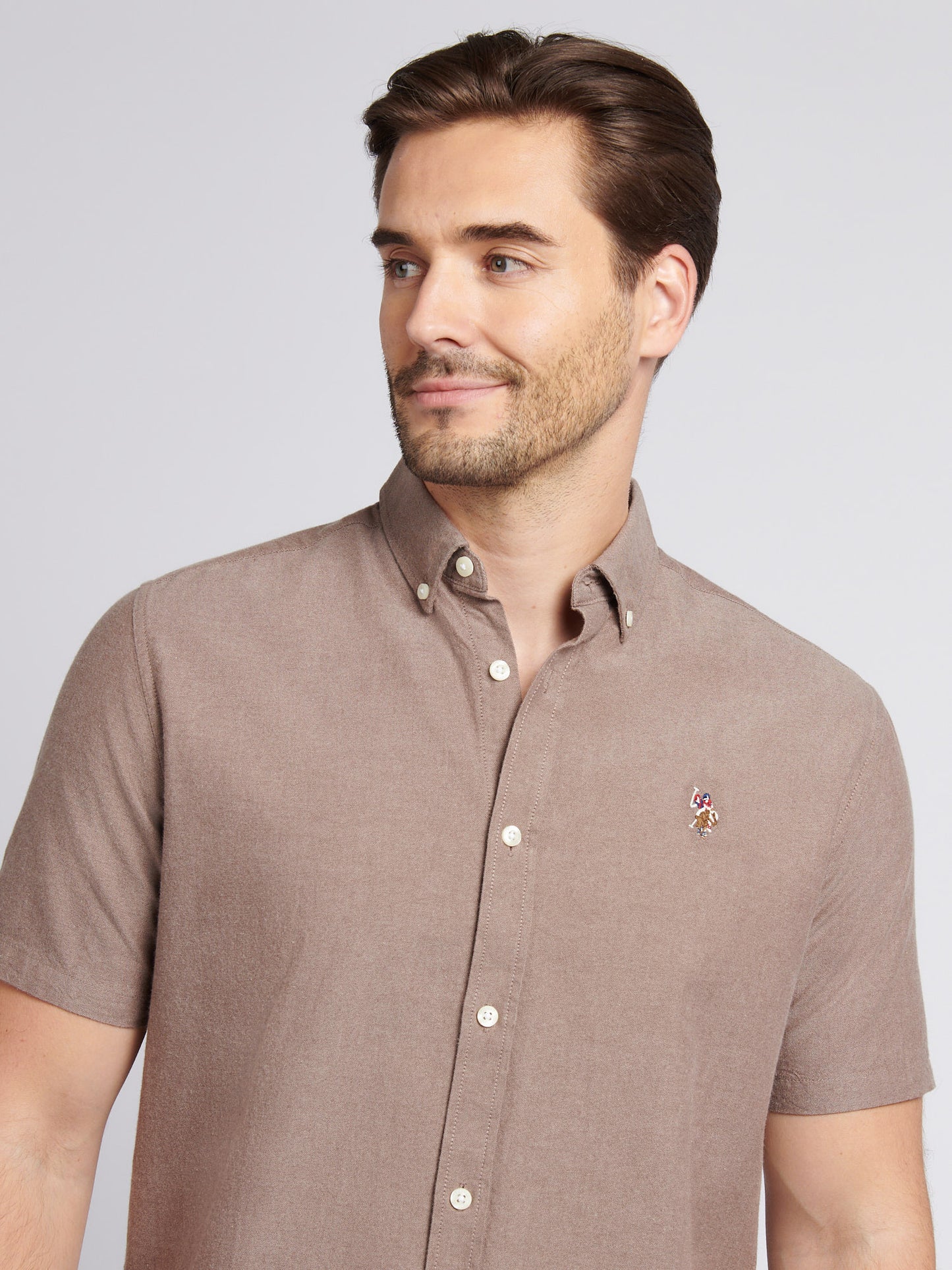 Mens Short Sleeve Oxford Shirt in Chocolate Martini