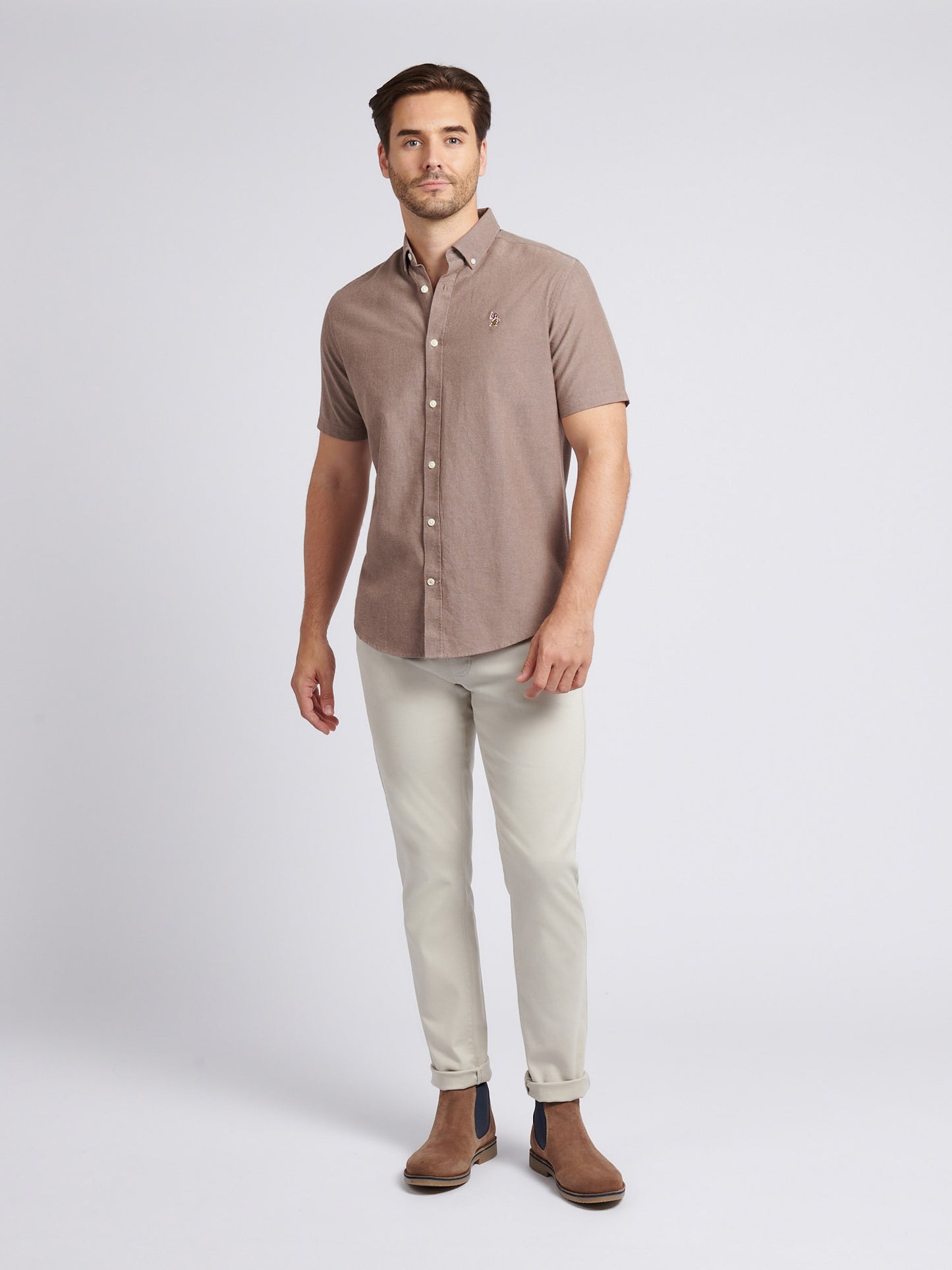 Mens Short Sleeve Oxford Shirt in Chocolate Martini