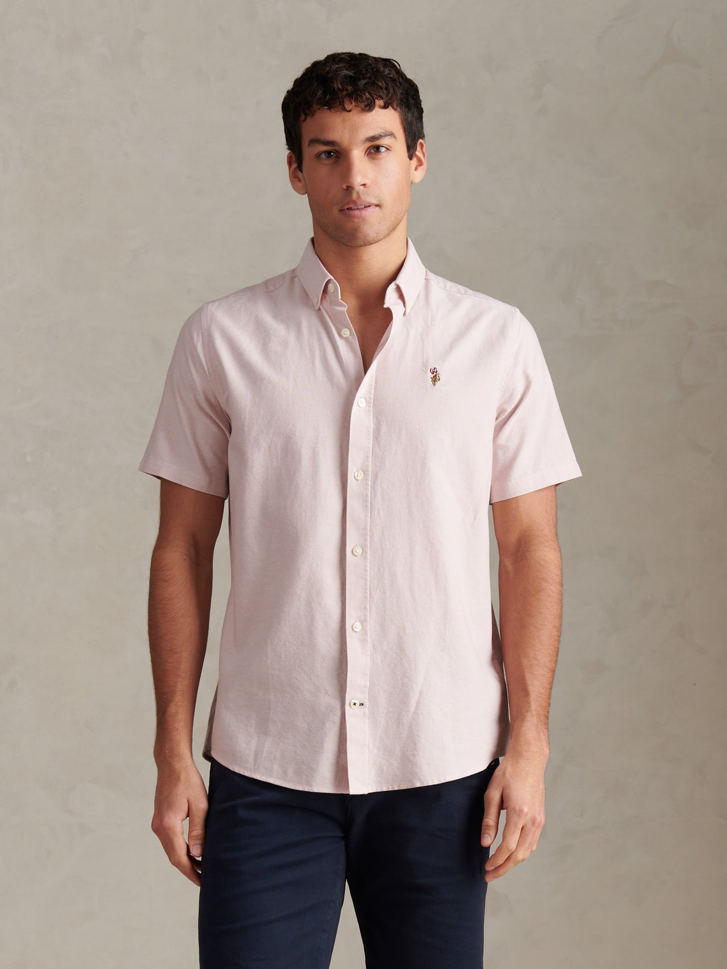 Mens Short Sleeve Oxford Shirt in Sepia Rose