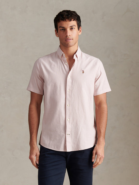 Mens Short Sleeve Oxford Shirt in Sepia Rose