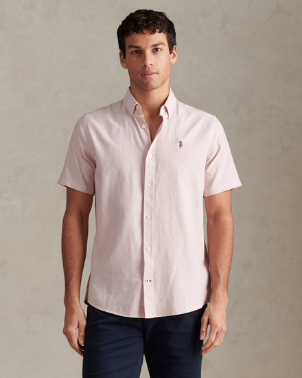 Mens Short Sleeve Oxford Shirt in Sepia Rose