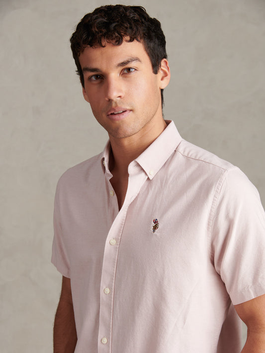 Mens Short Sleeve Oxford Shirt in Sepia Rose