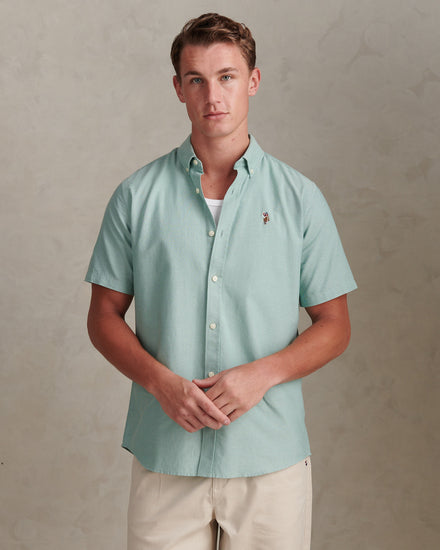 Mens Short Sleeve Oxford Shirt in Aquifer