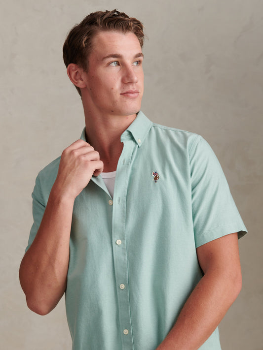 Mens Short Sleeve Oxford Shirt in Aquifer