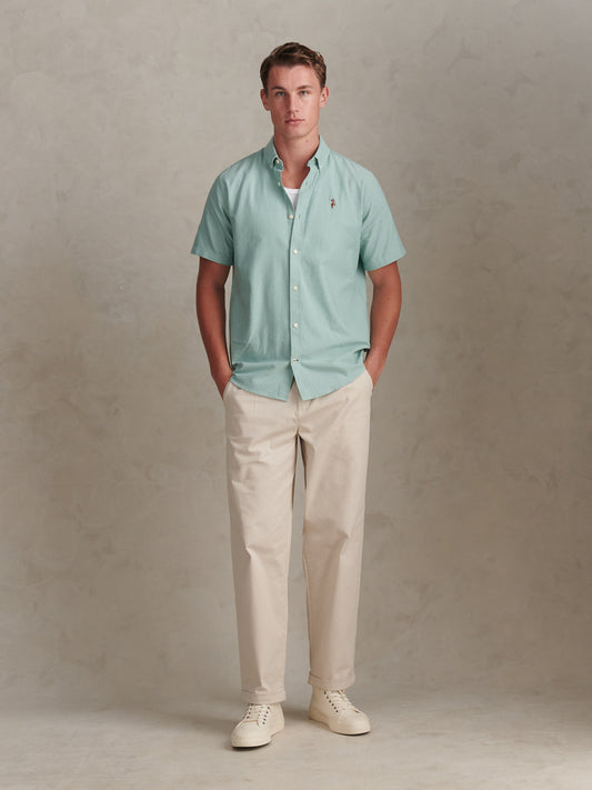 Mens Short Sleeve Oxford Shirt in Aquifer