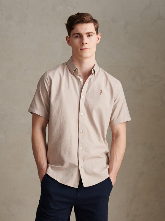 Mens Short Sleeve Oxford Shirt in String