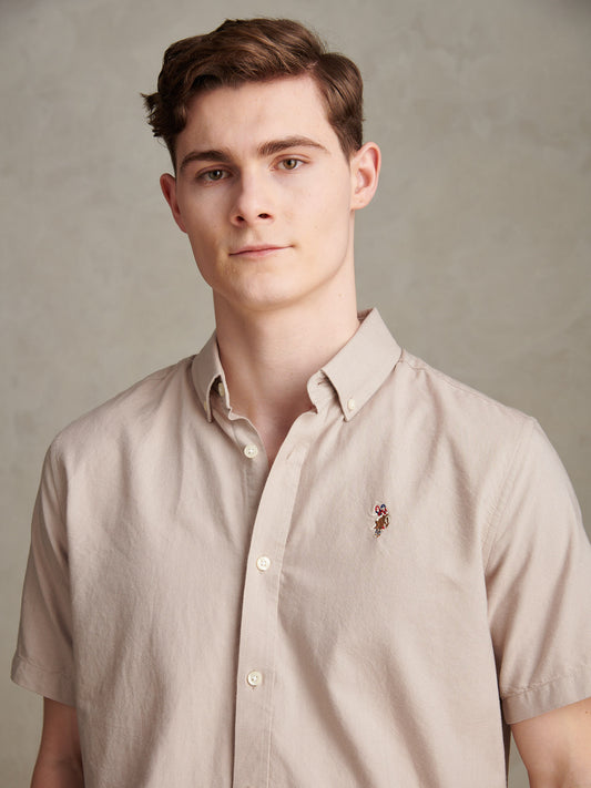 Mens Short Sleeve Oxford Shirt in String