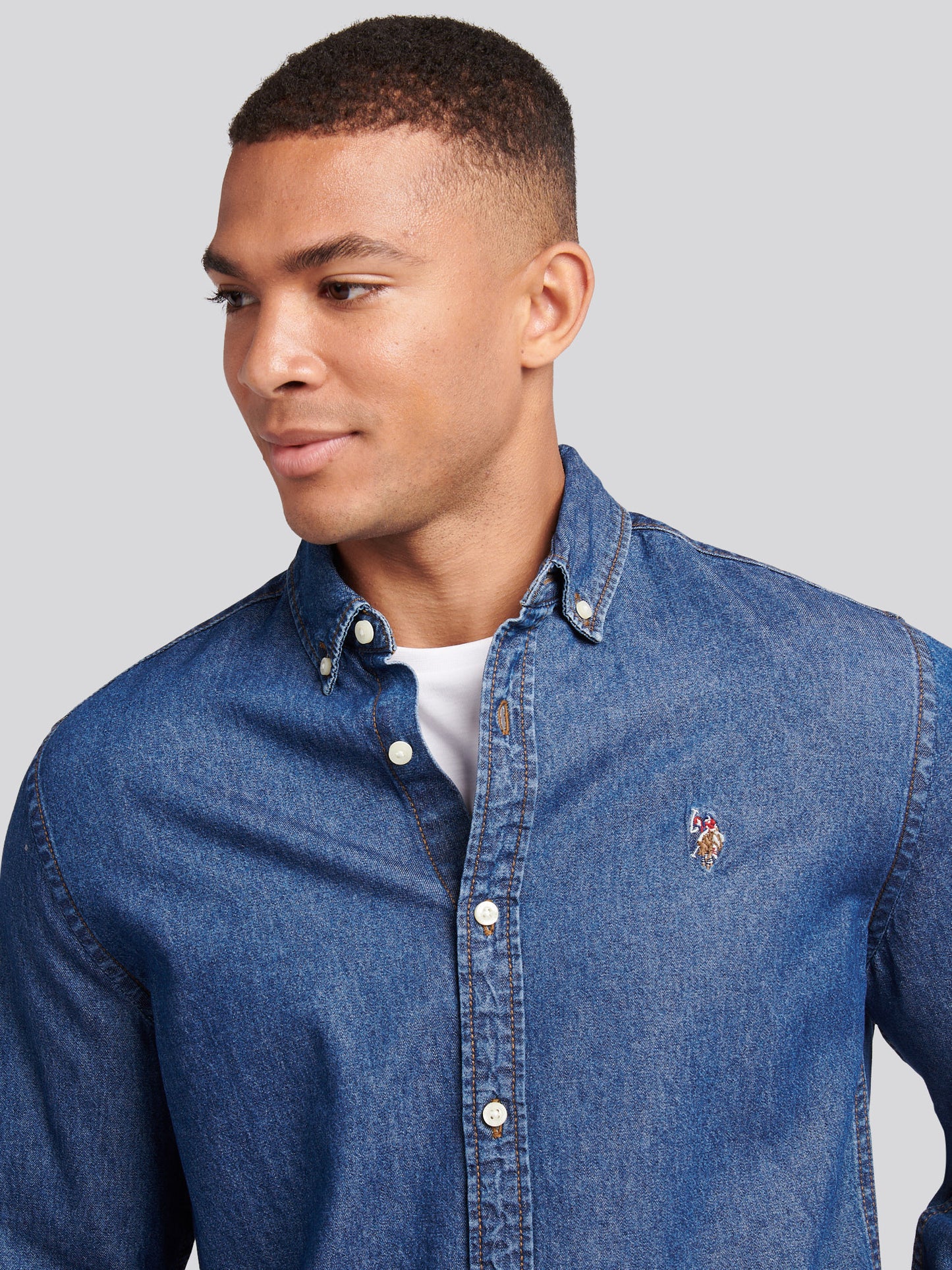 Mens Double Horsemen Chambray Shirt in Dark Wash