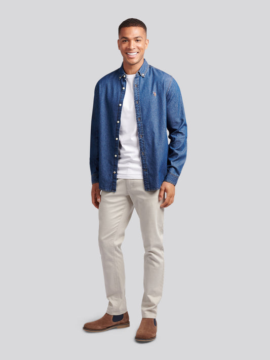 Mens Double Horsemen Chambray Shirt in Dark Wash