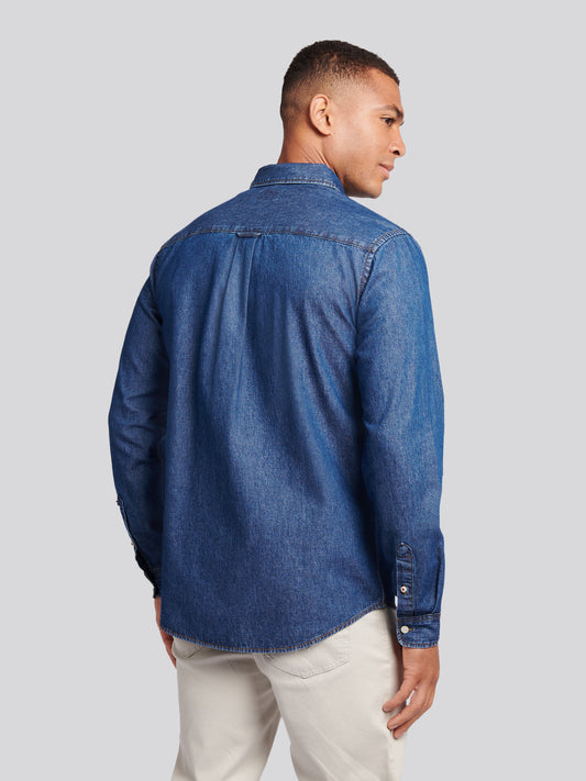Mens Double Horsemen Chambray Shirt in Dark Wash