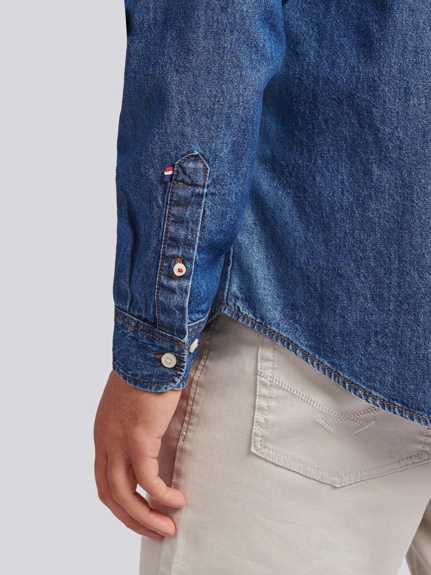 Mens Double Horsemen Chambray Shirt in Dark Wash