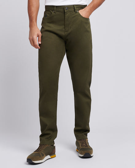 Mens Bedford Cord 5 Pocket Trouser in Forest Night