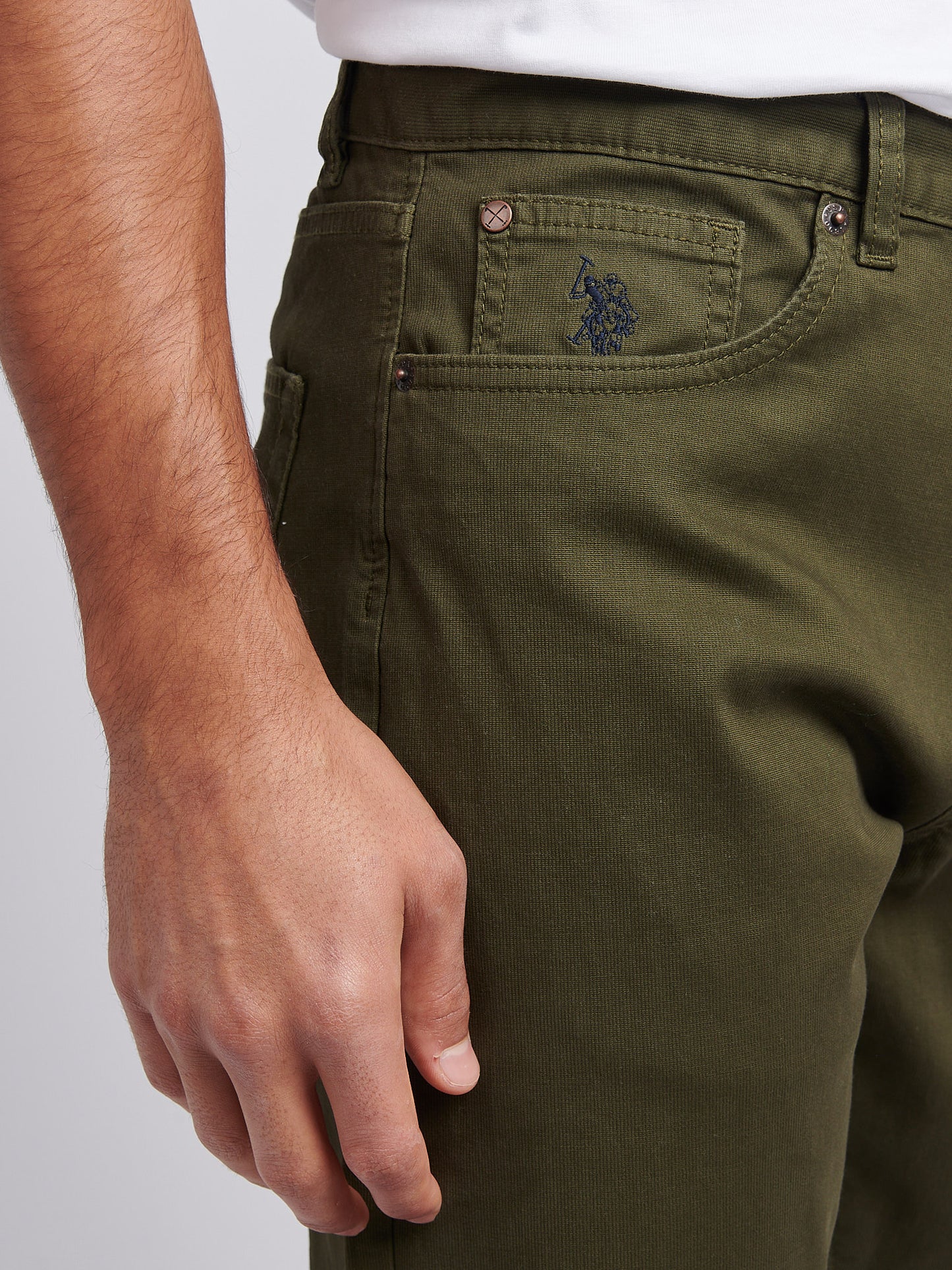 Mens Bedford Cord 5 Pocket Trouser in Forest Night