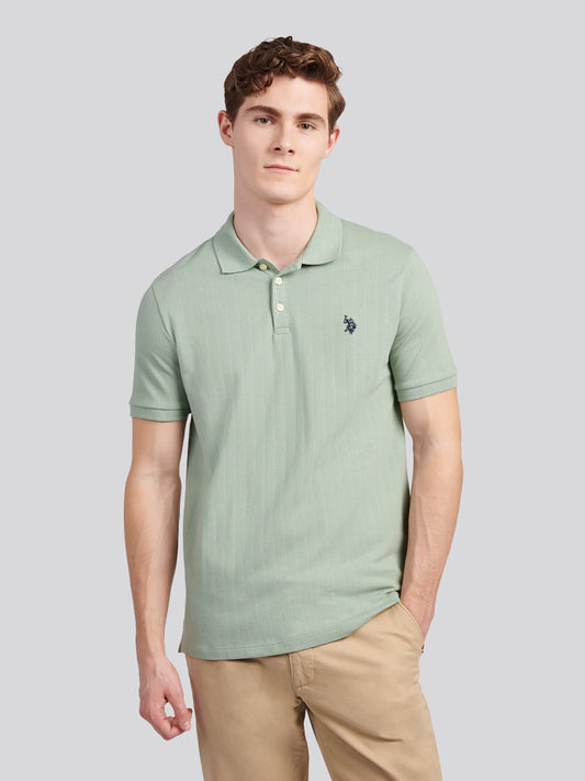 Mens Vertical Texture Polo Shirt in Iceberg Green