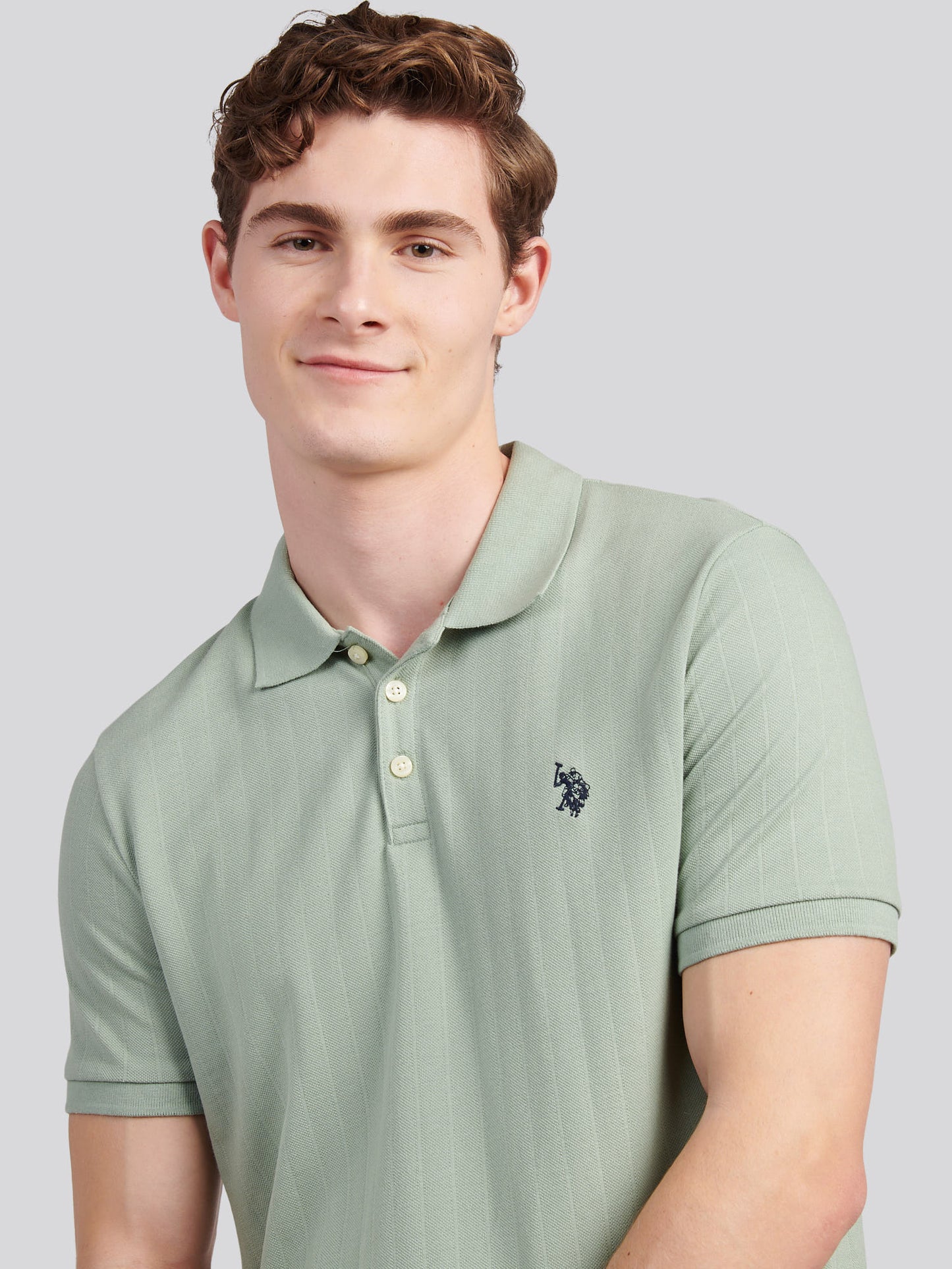 Mens Vertical Texture Polo Shirt in Iceberg Green