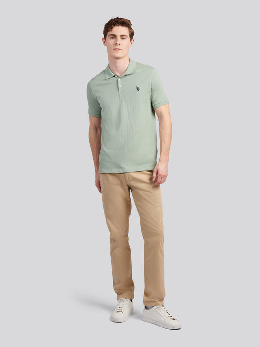 Mens Vertical Texture Polo Shirt in Iceberg Green