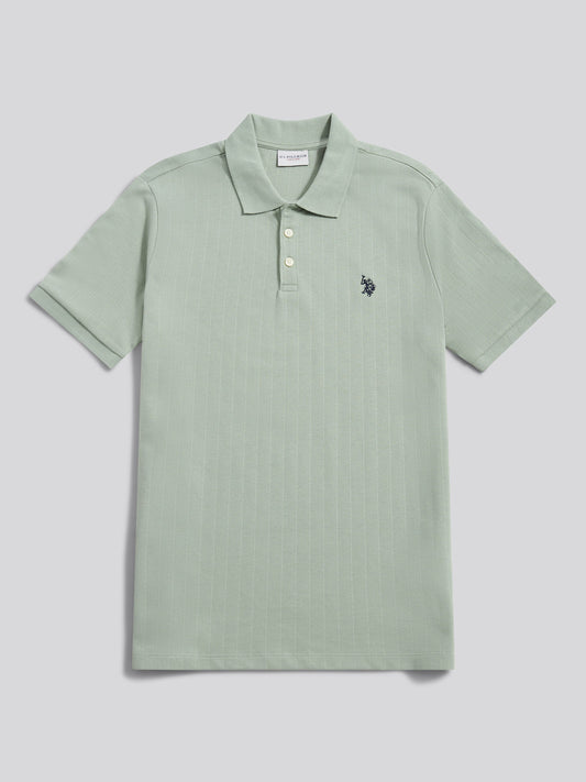 Mens Vertical Texture Polo Shirt in Iceberg Green