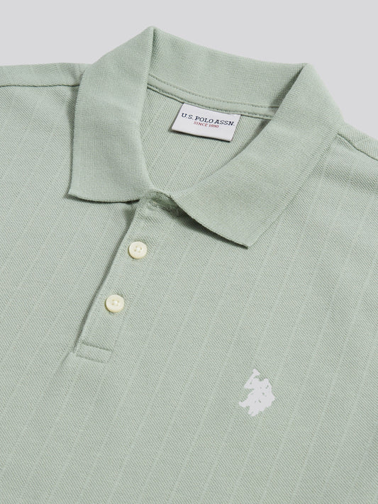 Mens Vertical Texture Polo Shirt in Iceberg Green