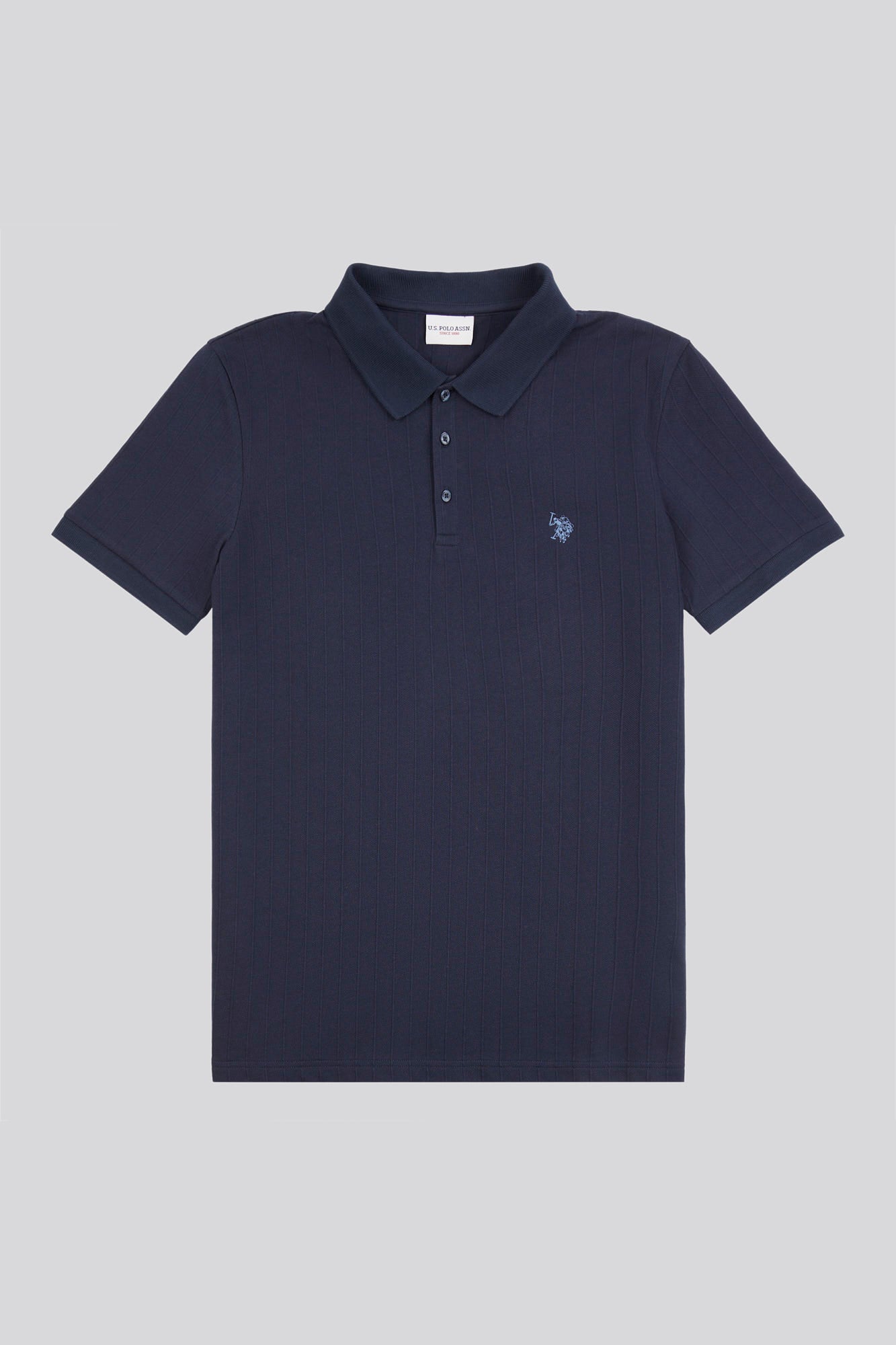 Mens Regular Fit Vertical Texture Polo Shirt in Dark Sapphire Navy / Moonlight Blue DHM