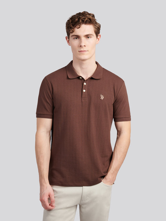 Mens Vertical Texture Polo Shirt in Chocolate Martini