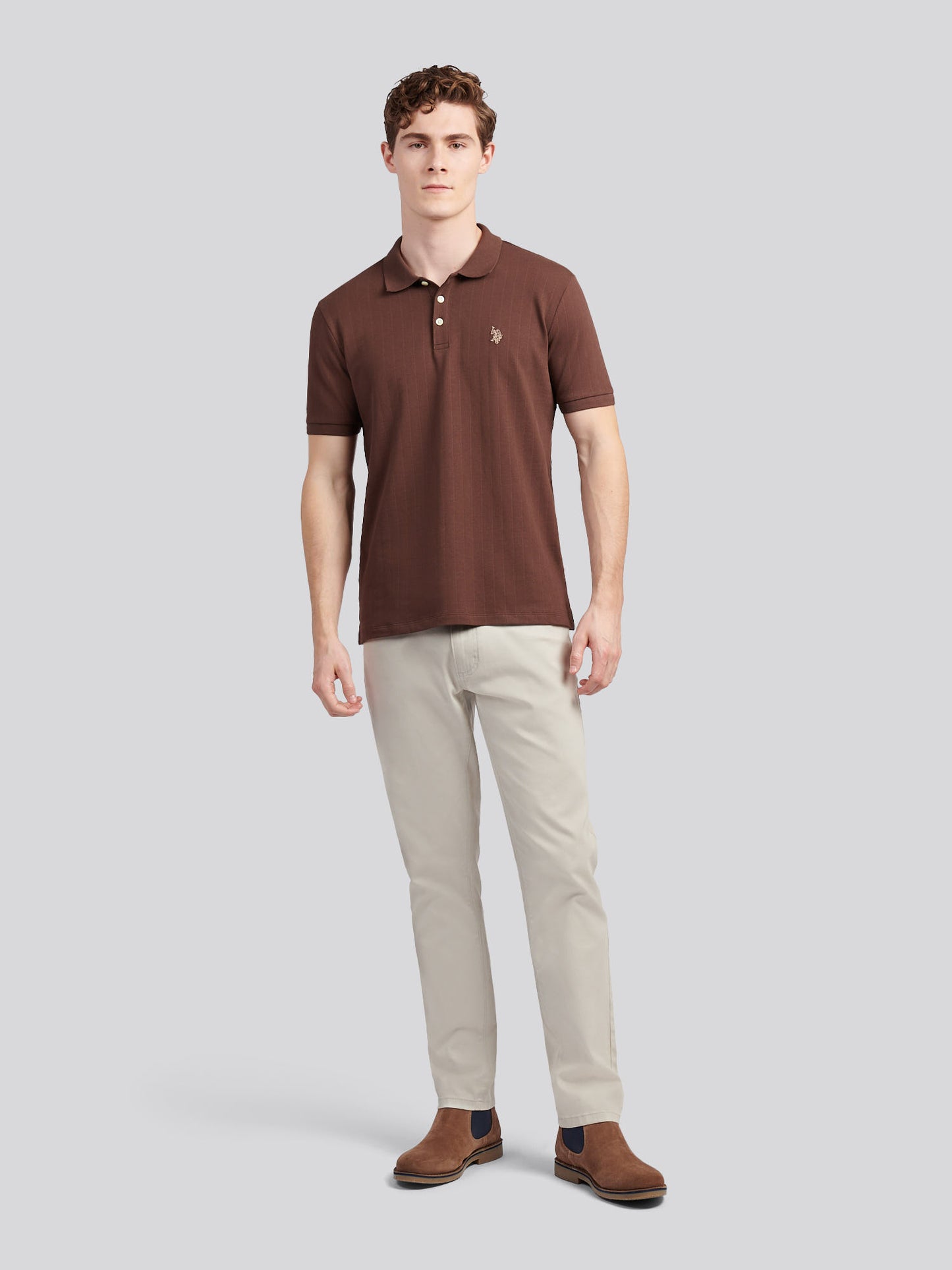 Mens Vertical Texture Polo Shirt in Chocolate Martini