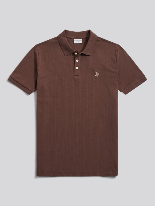 Mens Vertical Texture Polo Shirt in Chocolate Martini