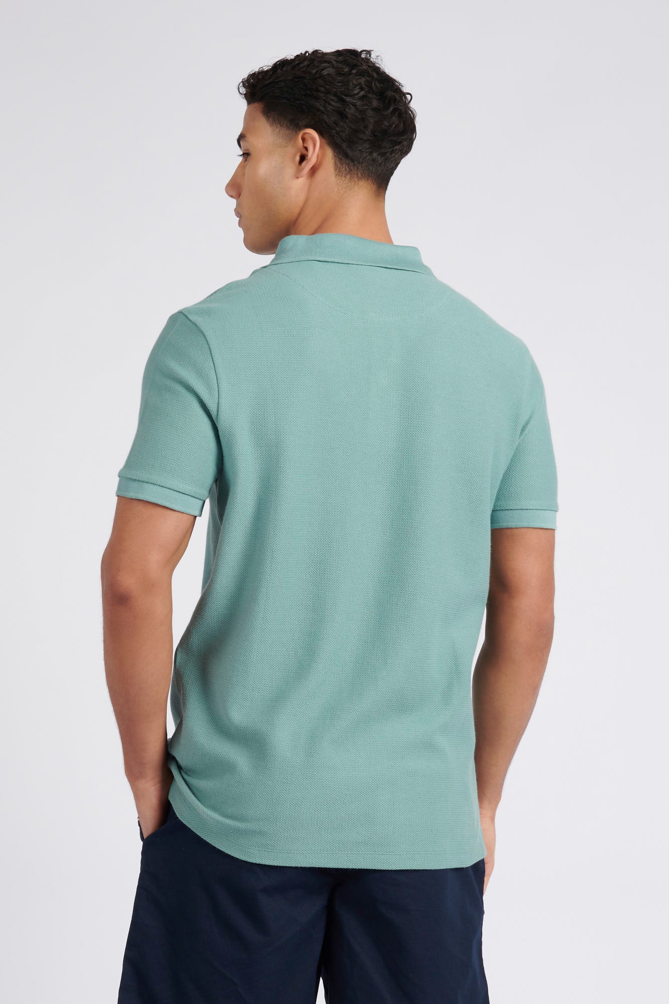 Mens Regular Fit Texture Herringbone Polo Shirt in Mineral Blue