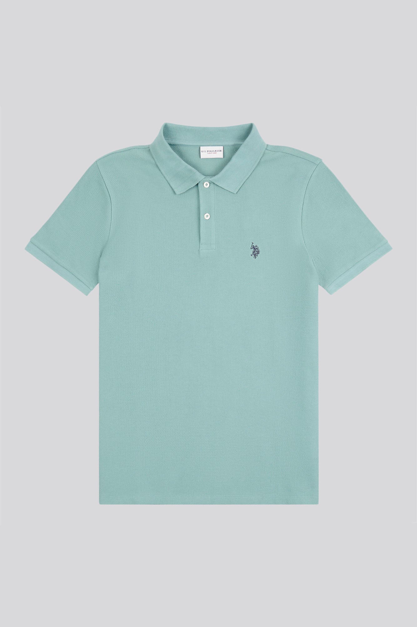 Mens Regular Fit Texture Herringbone Polo Shirt in Mineral Blue