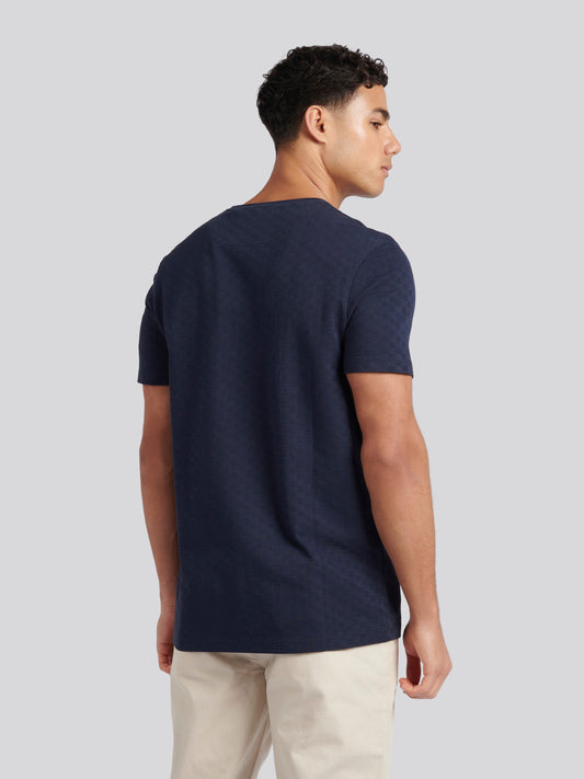 Mens Check Texture T-Shirt in Dark Sapphire Navy / Haute Red DHM