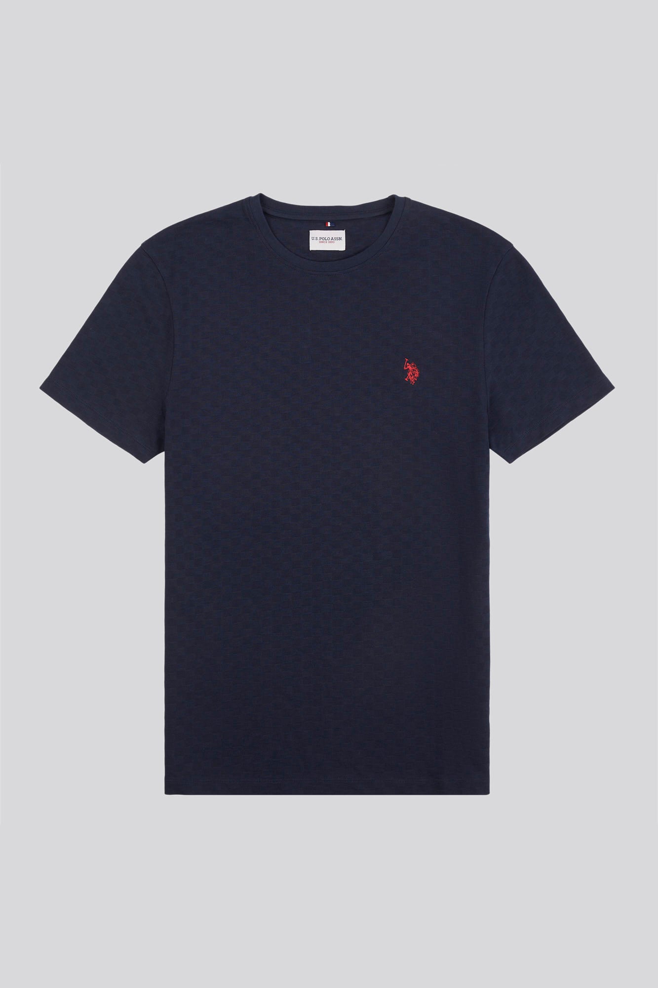 Mens Classic Fit Check Texture T-Shirt in Dark Sapphire Navy / Haute Red DHM