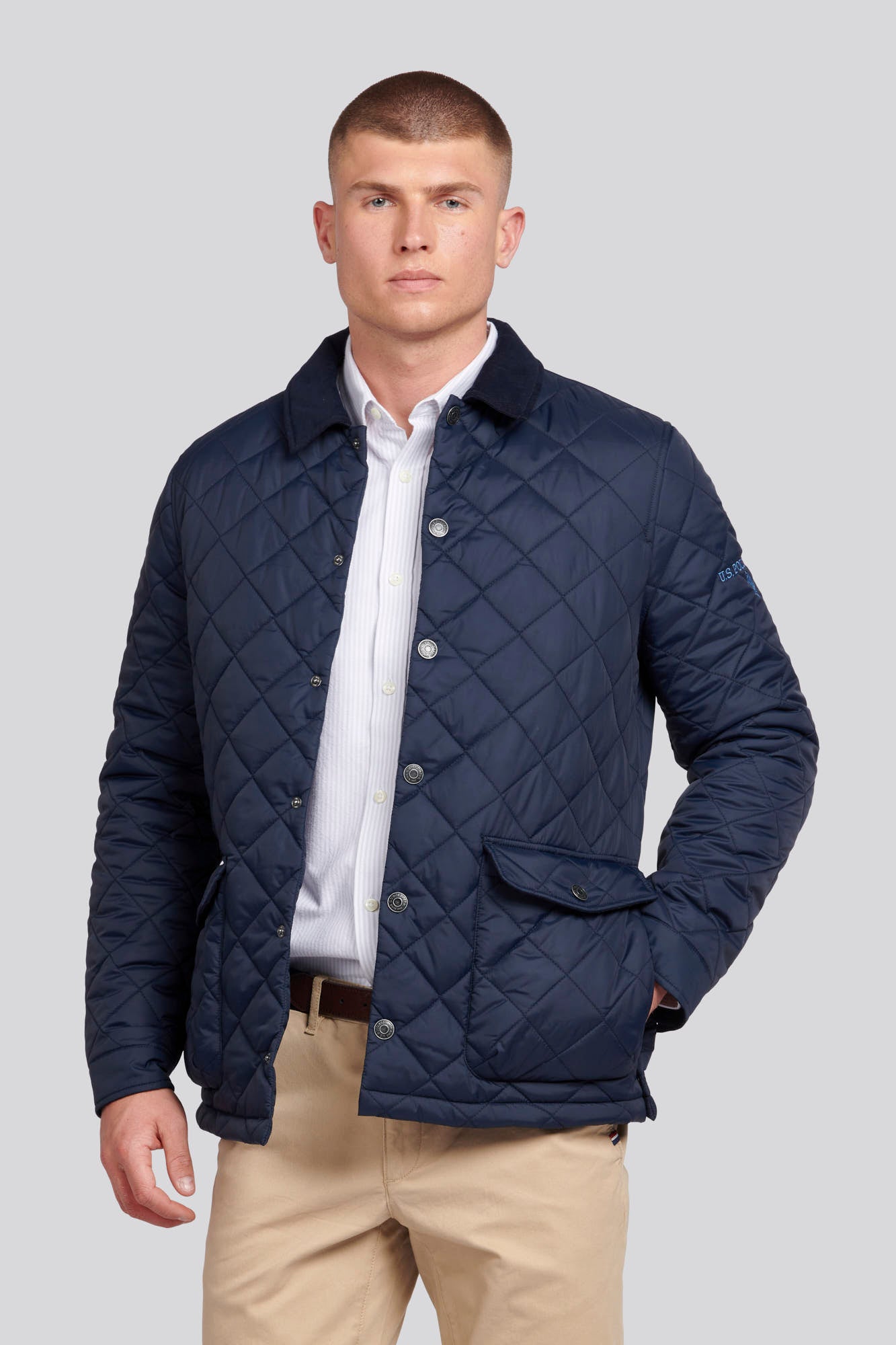 U.S. Polo Assn. Mens Quilted Collared Jacket in Dark Sapphire Navy